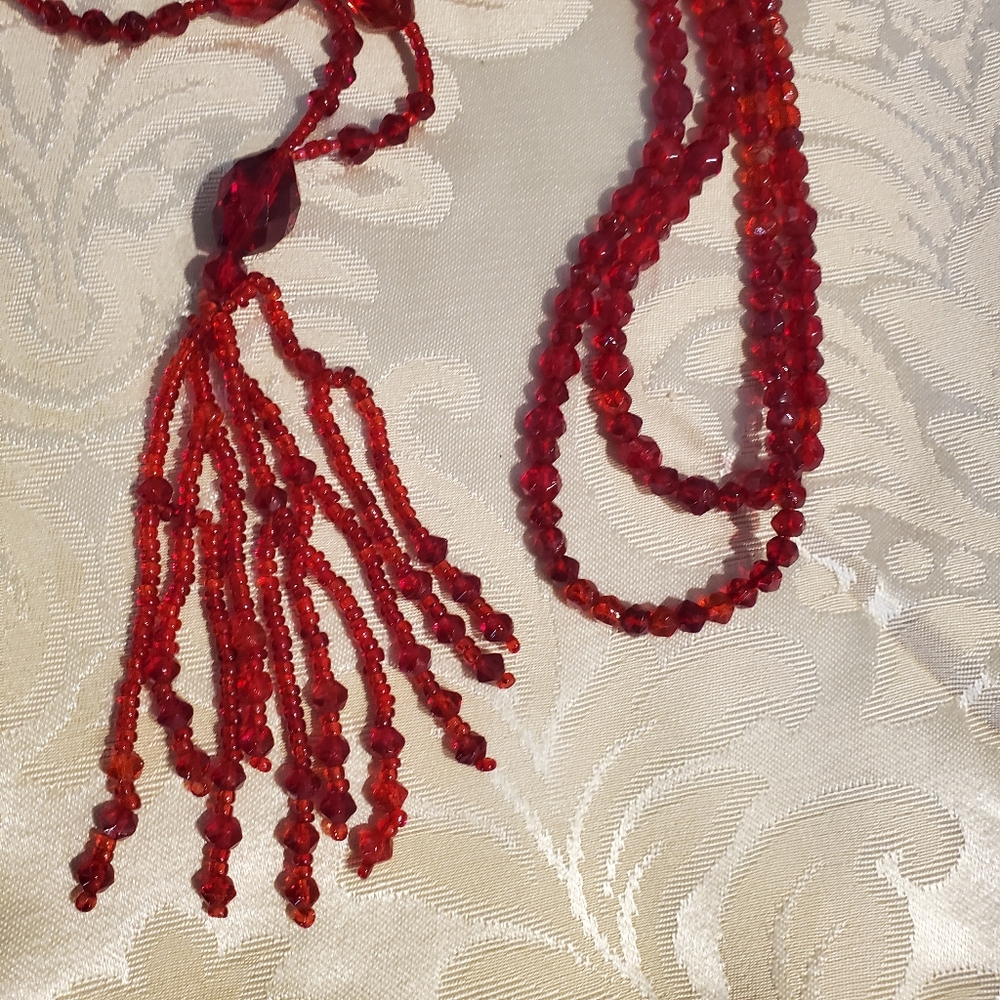 Antique 1920's Flapper Ruby Red Czech Crystals Ne… - image 4
